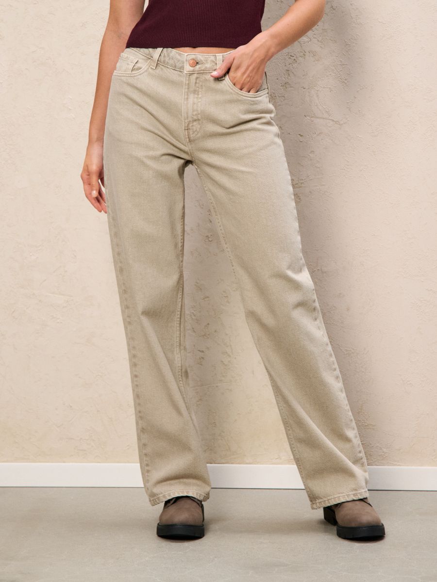 Jeansy wide leg - kremowy - SINSAY