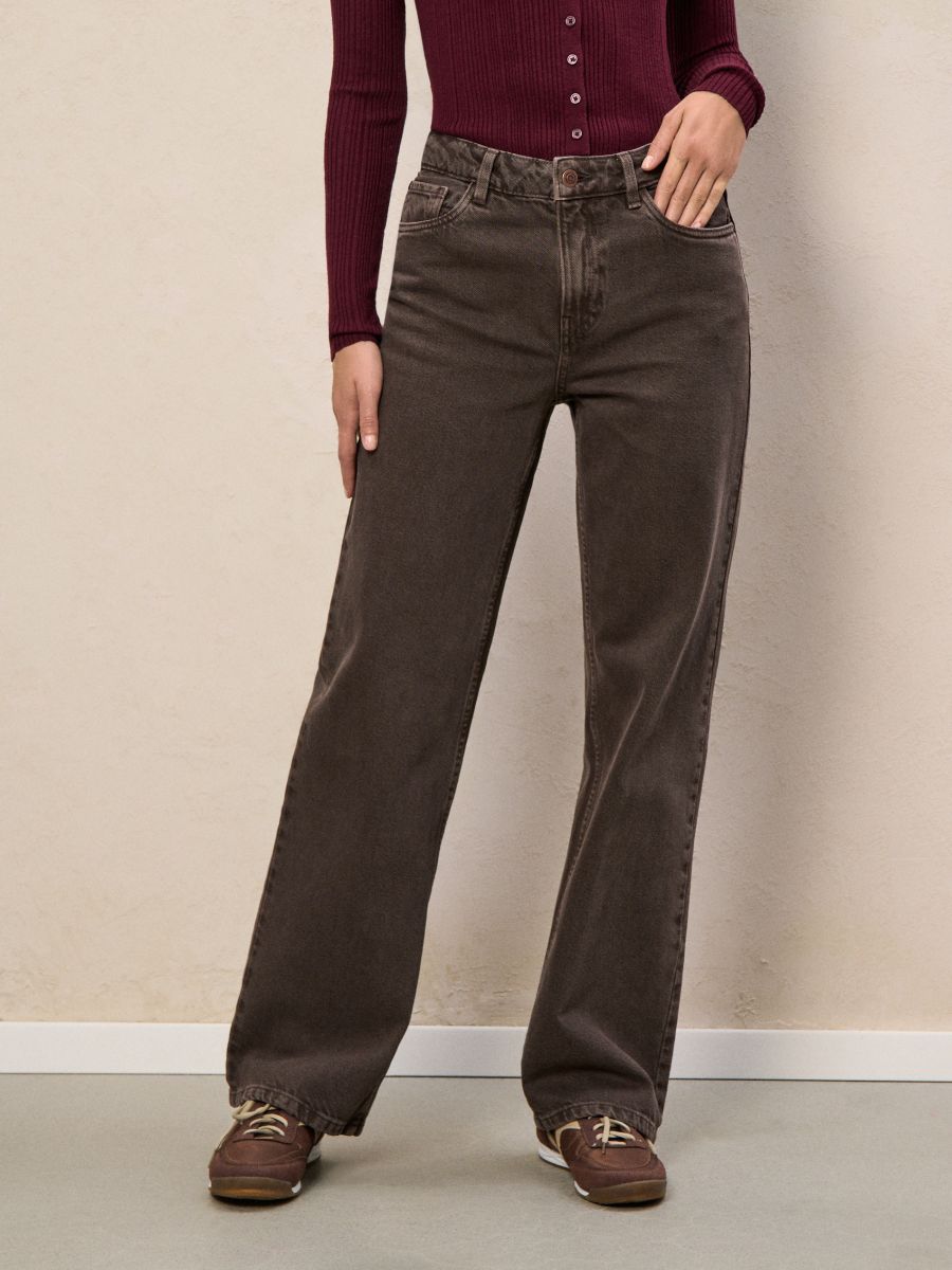Jeansy wide leg - brązowy - SINSAY