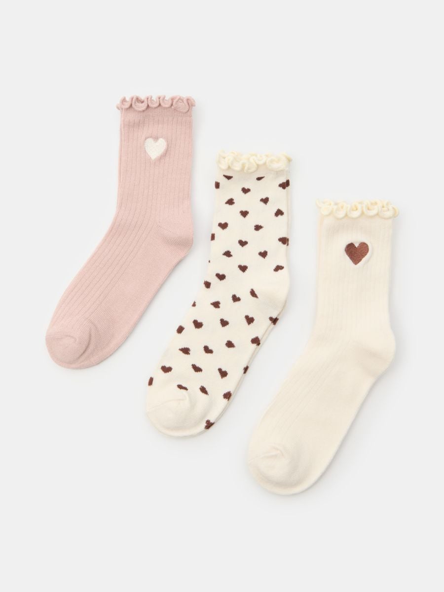 Čarape sa pamukom i motivom srca 3 pack - više boja - SINSAY