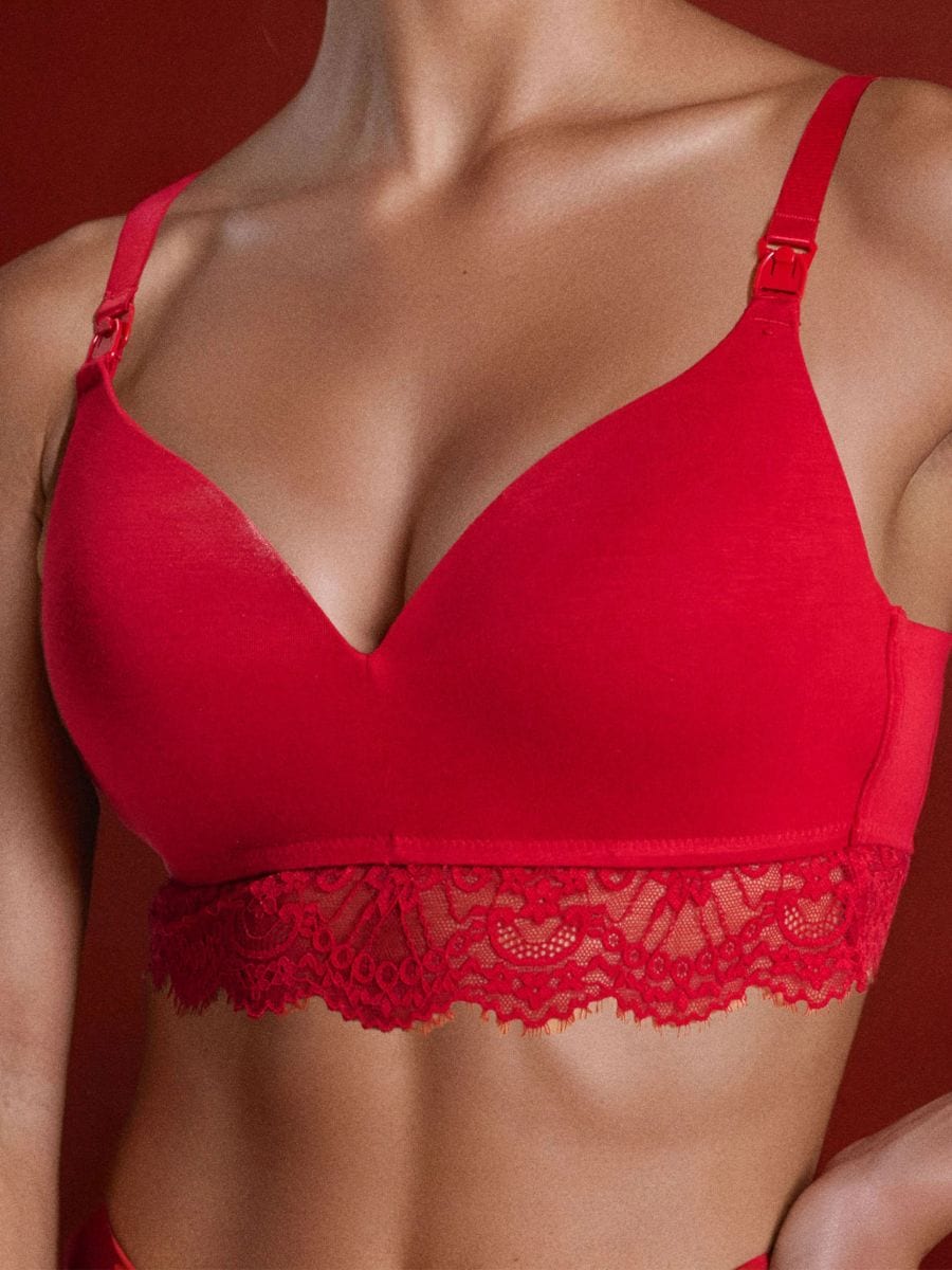 Reggiseno da allattamento imbottito con finiture in pizzo - rosso - SINSAY
