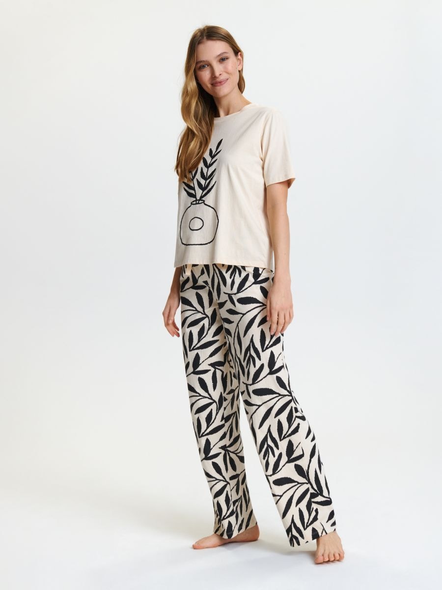 Комплект памучна пижама - телесен цвят - SINSAY
