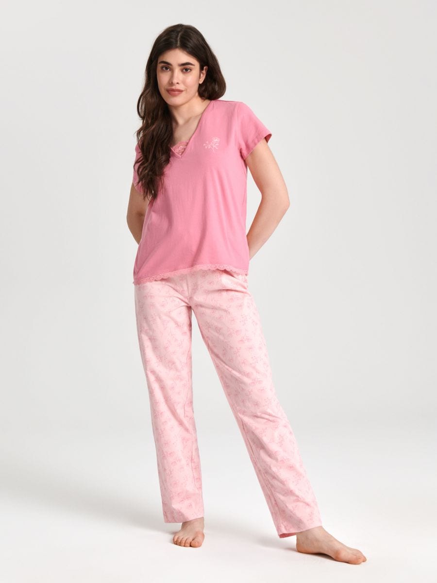 Puuvillane pidžaamakomplekt - tolmroseepunane - SINSAY