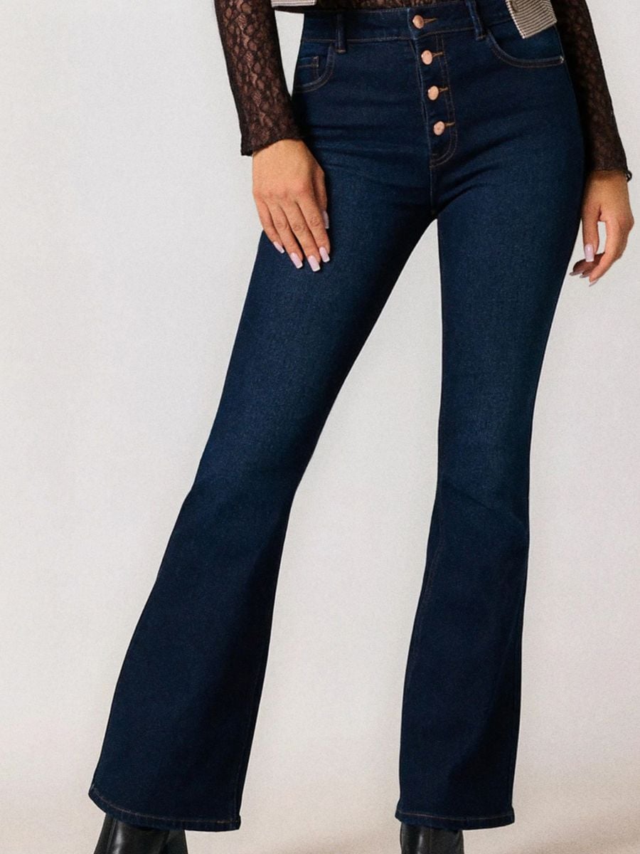 Blugi evazați - albastru metalizat - SINSAY