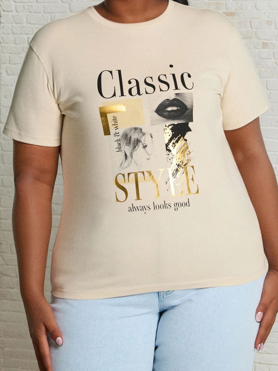 Pamučna majica sa printom - nude - SINSAY