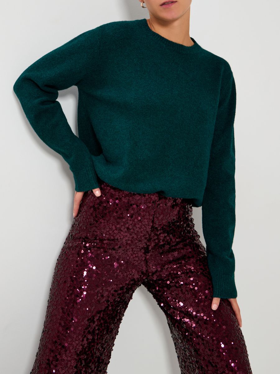 Sweter basic - zielony - SINSAY