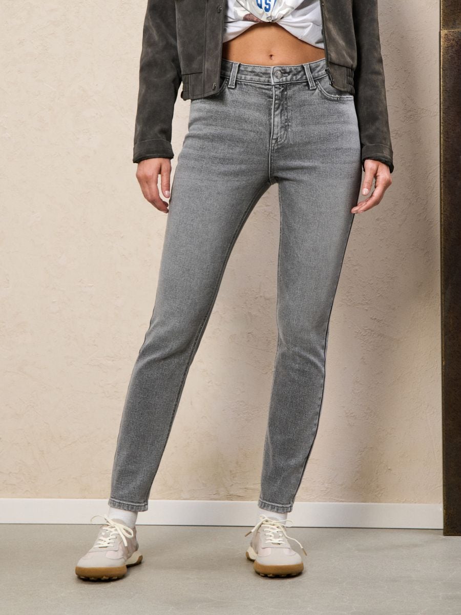 Spodnie jeansowe skinny - szary - SINSAY