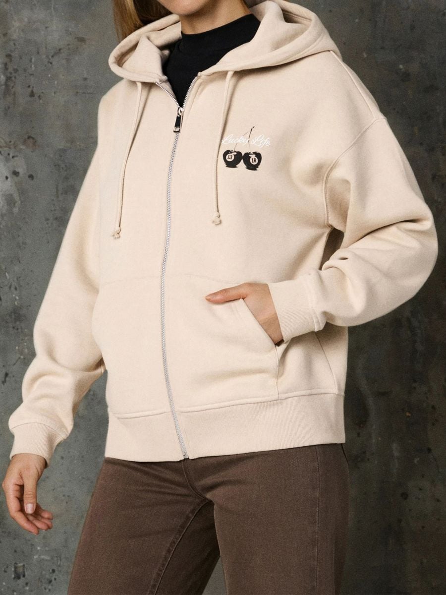 Dukserica na rajsferšlus sa kapuljačom - BEŽ - SINSAY