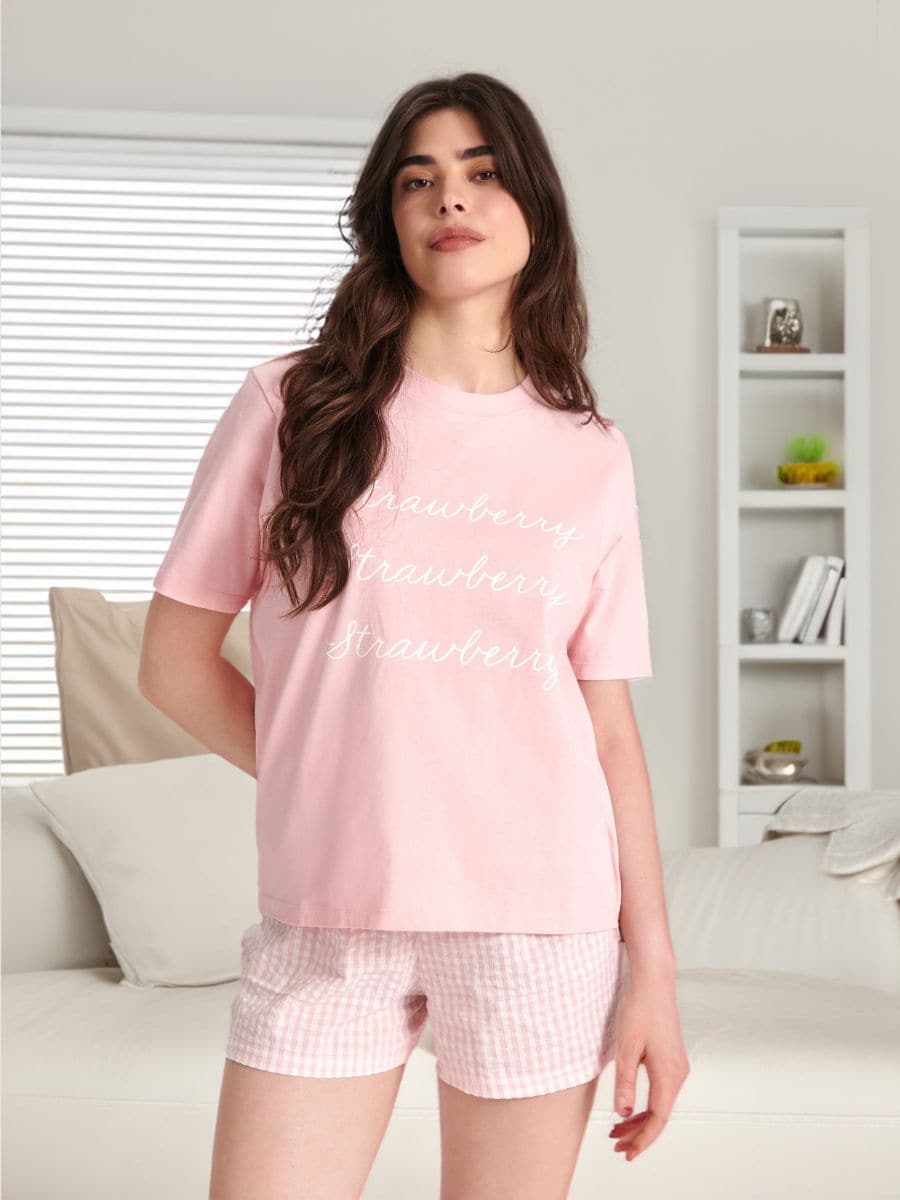 Бавовняний піжамний комплект - рожевий - SINSAY