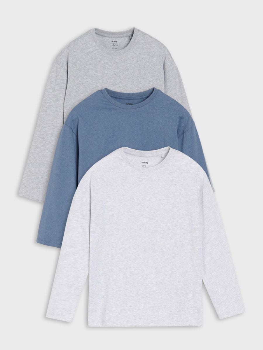 Koszulki oversize z długimi rękawami 3 pack - granatowy - SINSAY