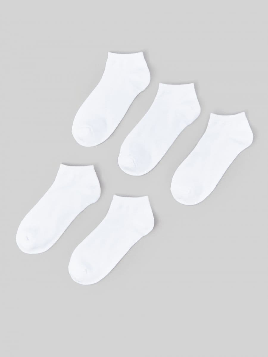 Sada 5 párů ponožek s vysokým podílem bavlny - bílá - SINSAY