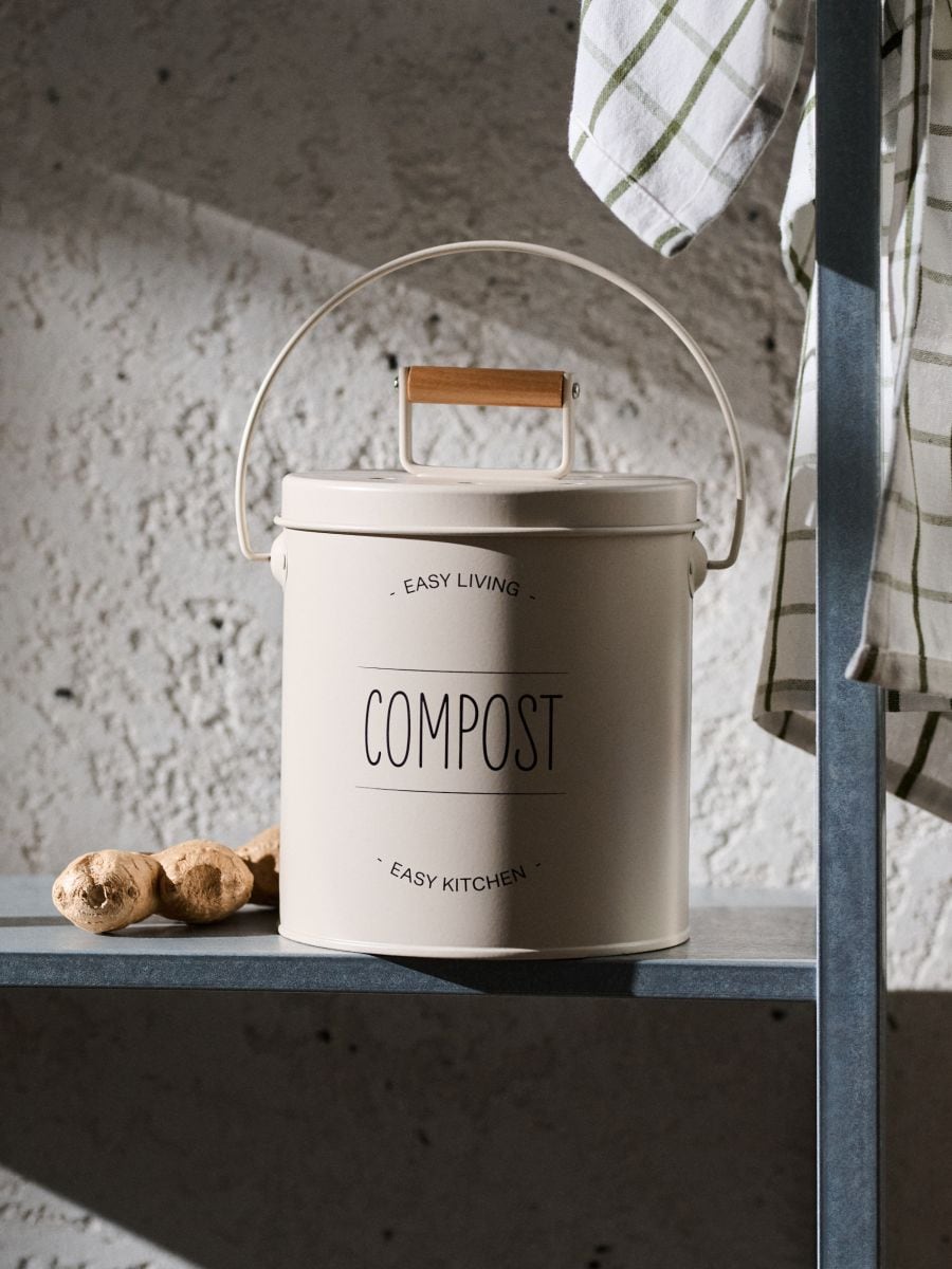 Μεταλλικό δοχείο για κομπόστ με καπάκι - κρεμ - SINSAY