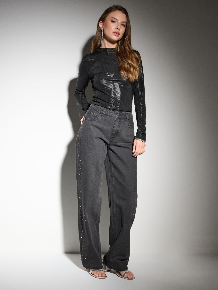 Blugi straight cu talie medie - negru - SINSAY