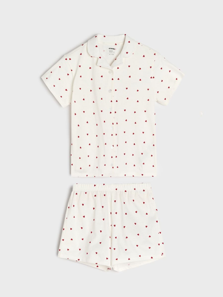 Pijama din două piese cu închidere cu nasturi - crem - SINSAY