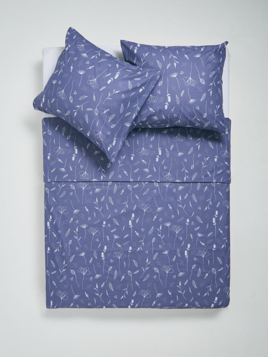Set de lenjerie de pat cu model vegetal - bleumarin - SINSAY