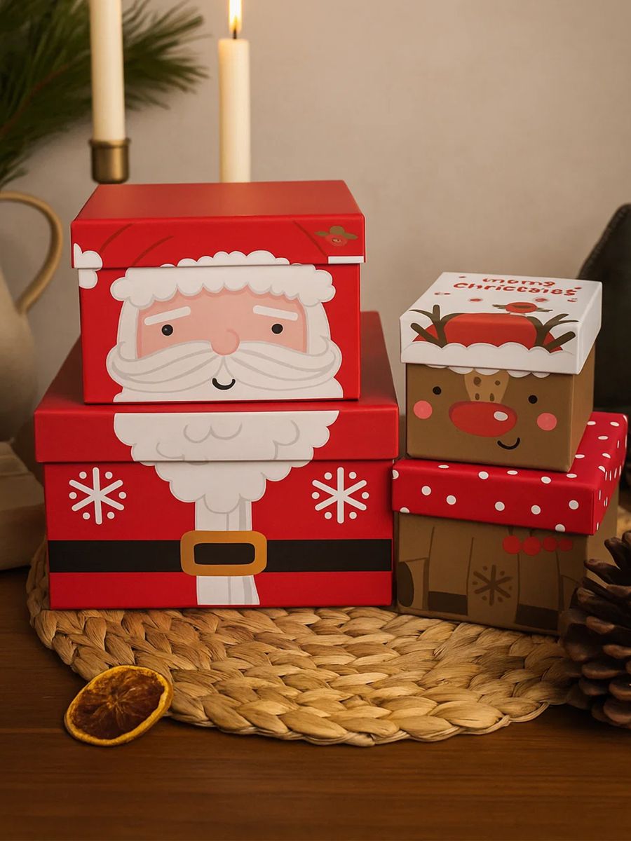 Božićni set od 4 kutija za poklone sa motivom Deda Mraza i irvasa - crvena - SINSAY
