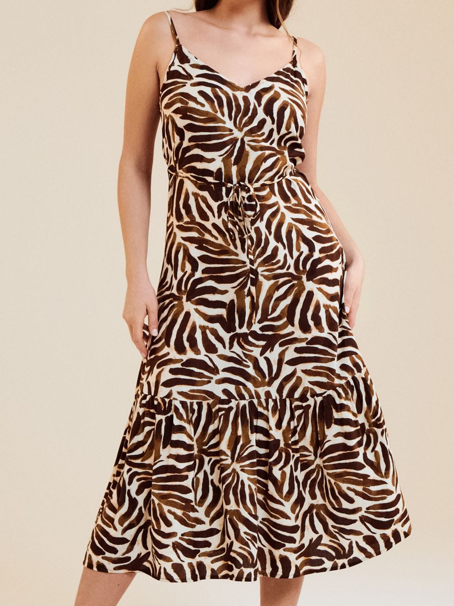 Rochie midi din viscoză - maro-închis - SINSAY