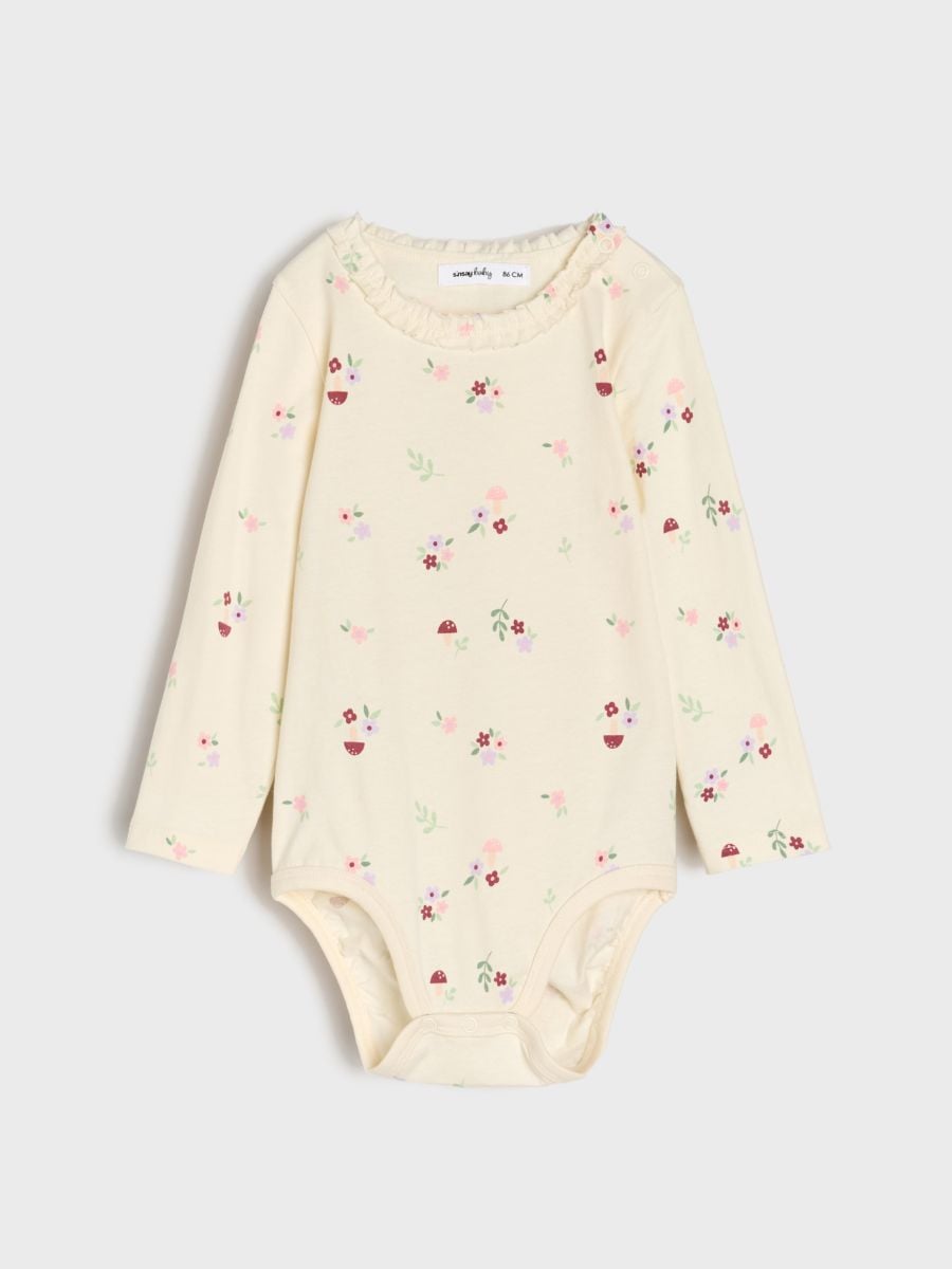 Body z ozdobnym dekoltem w kwiaty - kremowy - SINSAY