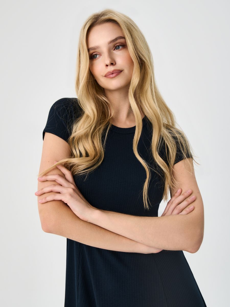 Vestito mini a costine - blu scuro - SINSAY