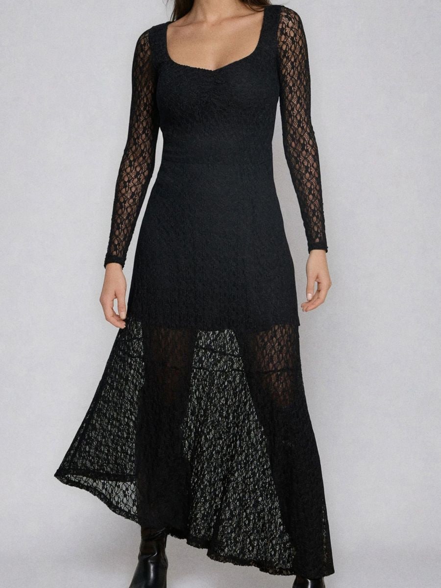 Rochie din dantelă cu tiv asimetric - negru - SINSAY