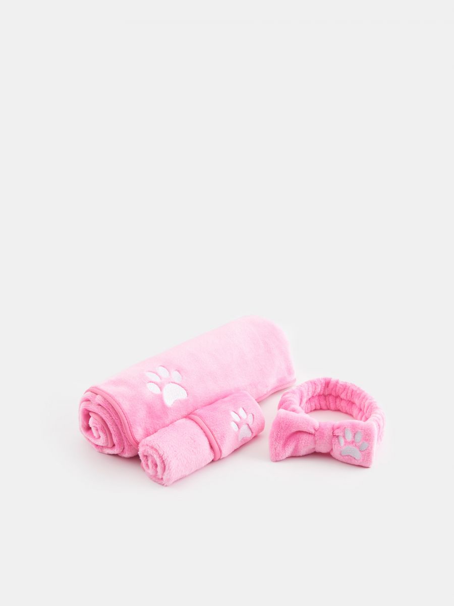 Ręczniki i opaska kosmetyczna 3 pack - różowy - SINSAY