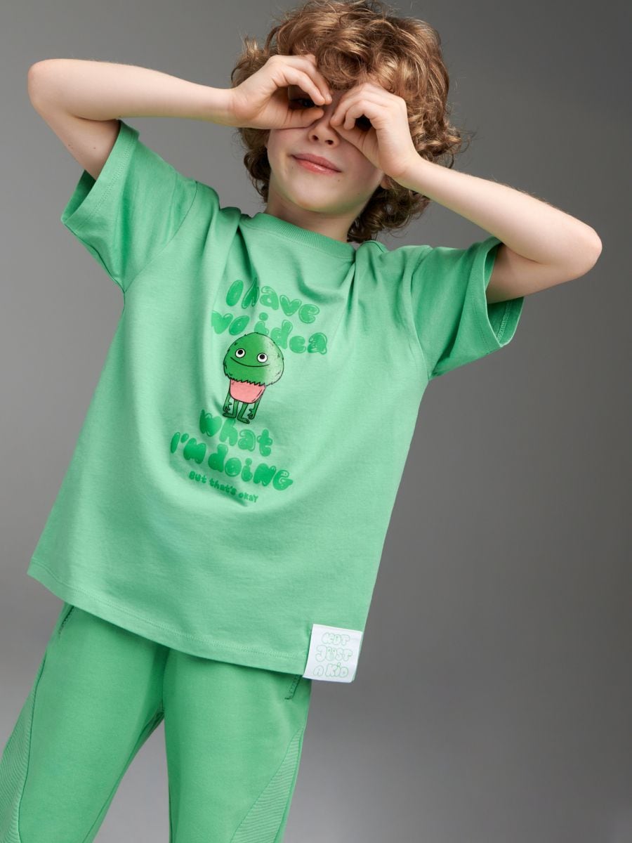 T-krekls ar apdruku - blāva zaļa - SINSAY