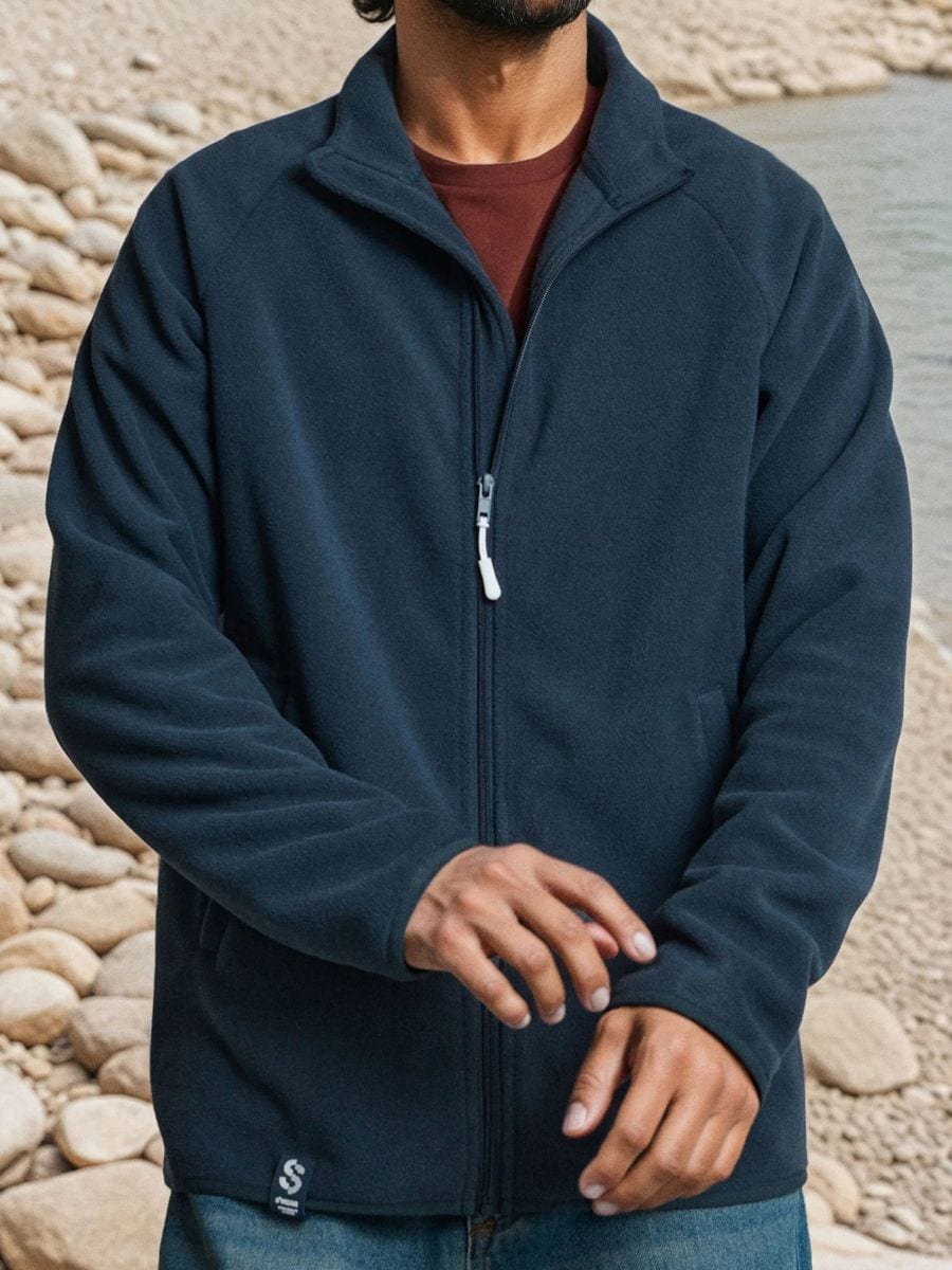 Поларен суитшърт с цип без качулка - нави - SINSAY