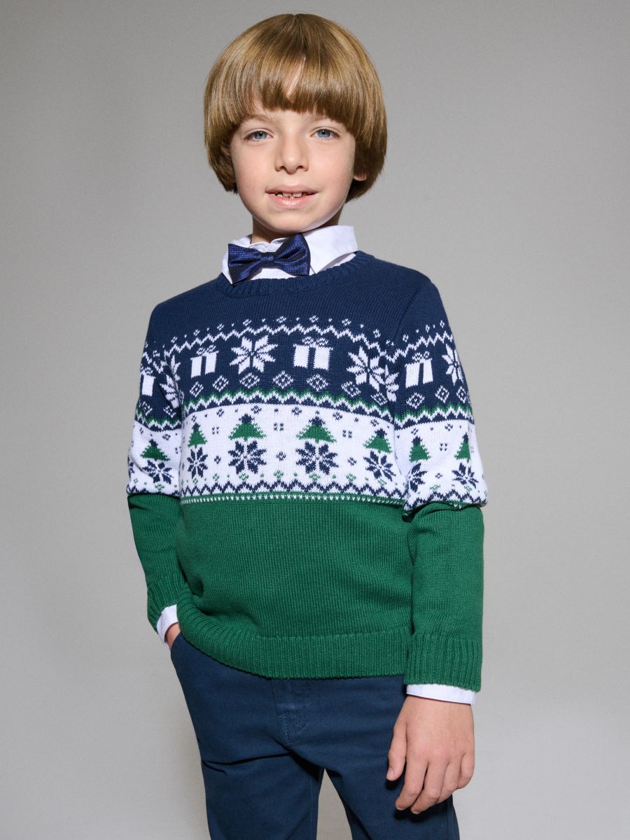 Bombažen pulover - zelena - SINSAY