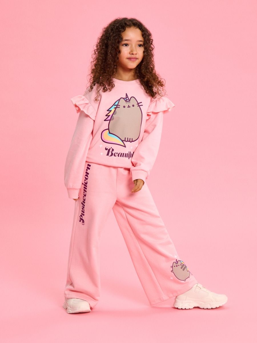 Bawełniane spodnie wide leg Pusheen the Cat - różowy - SINSAY