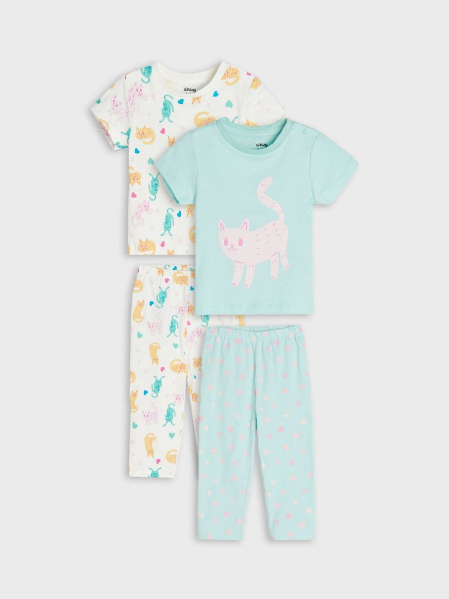 Komplet od 2 pamučne pidžame - svjetlotirkizno - SINSAY