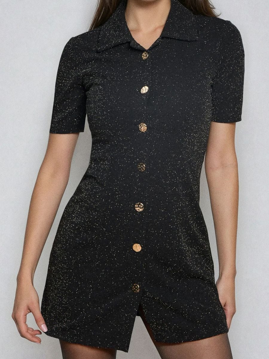 Rochie mini cu guler - negru - SINSAY