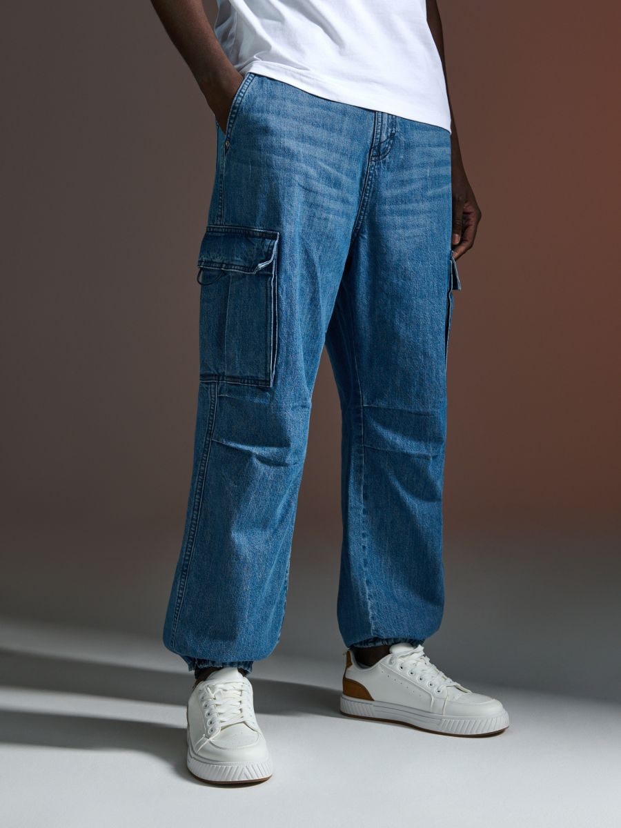 Džinsa bikses ar lielām kabatām - zils - SINSAY