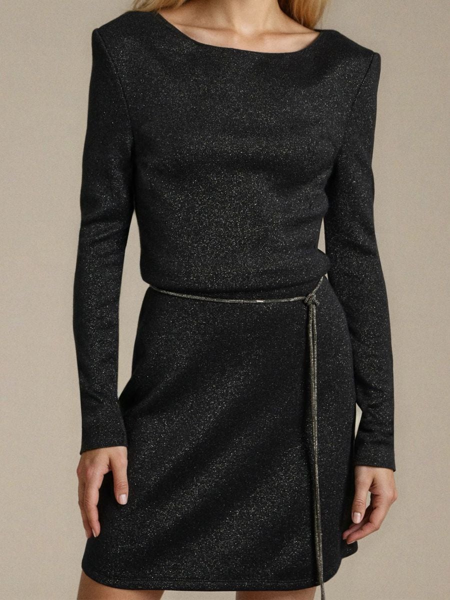 Šaty s opaskom - čierna - SINSAY