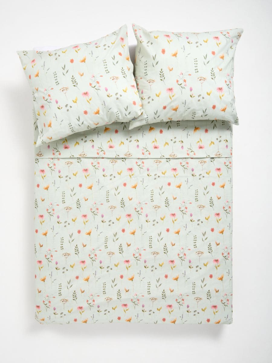 Komplet pościeli w kwiaty - zielony - SINSAY