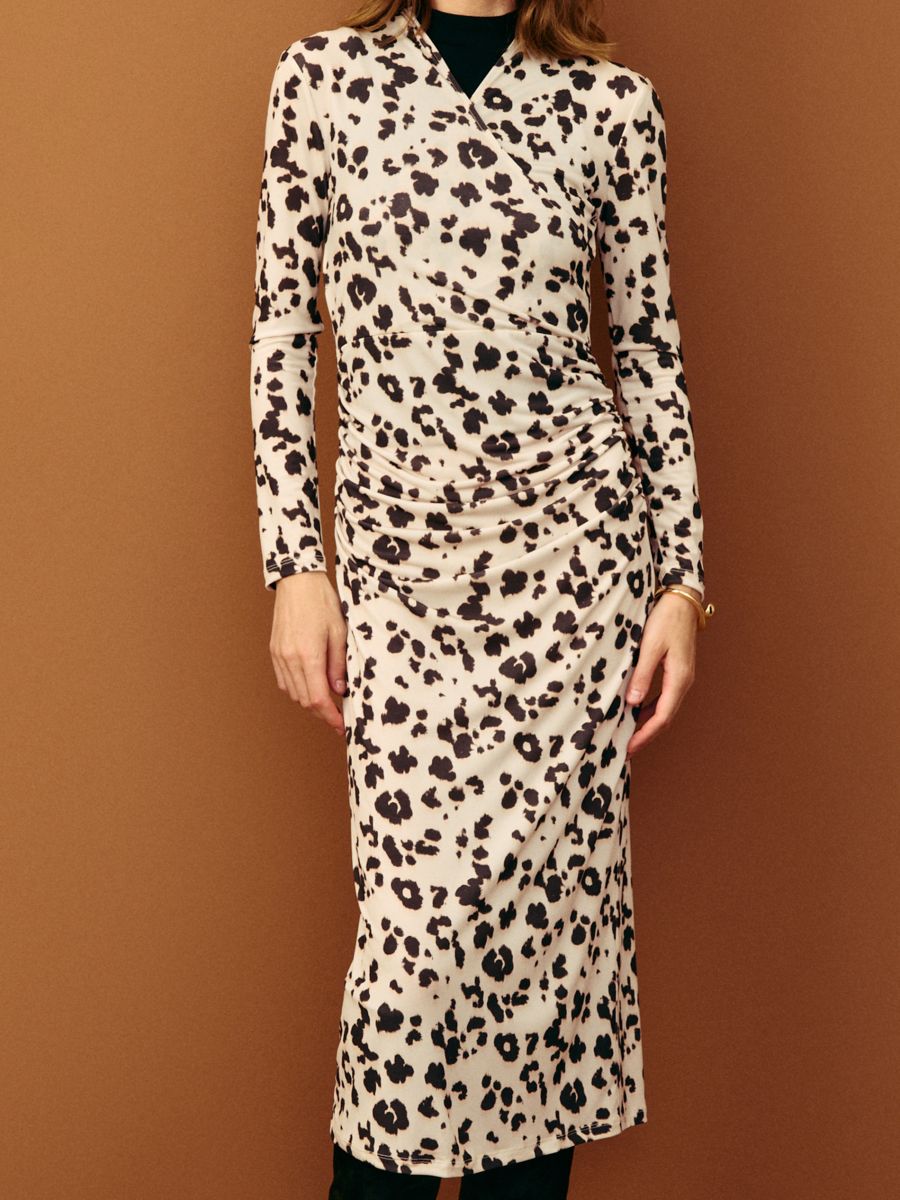 Rochie cu imprimeu leopard și pliere - multicolor - SINSAY
