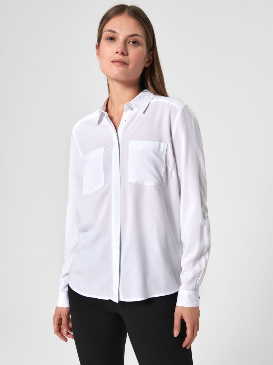 Regular fit shirt with pockets - white - SINSAY