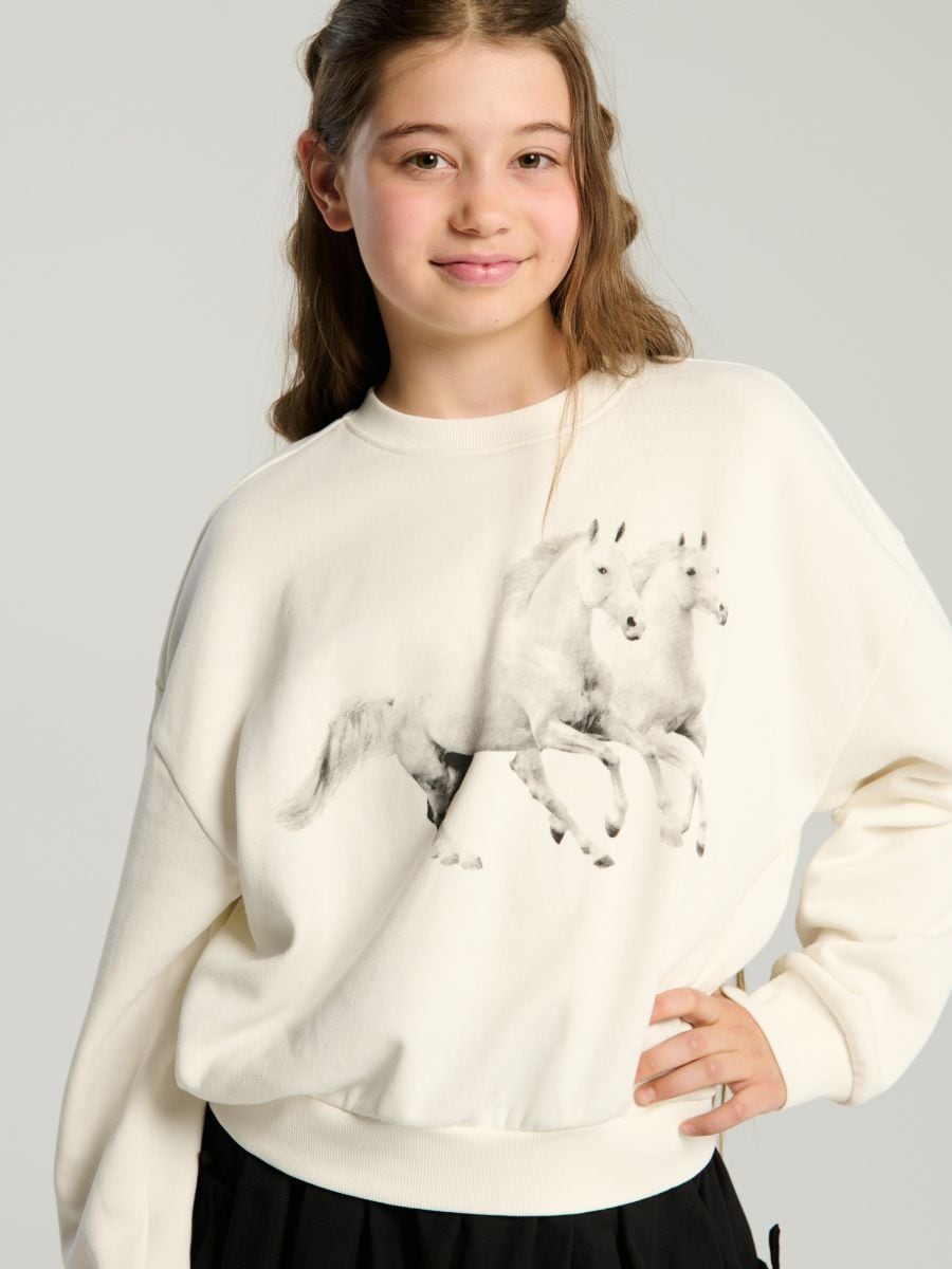 Bluza z motywem koni - kremowy - SINSAY