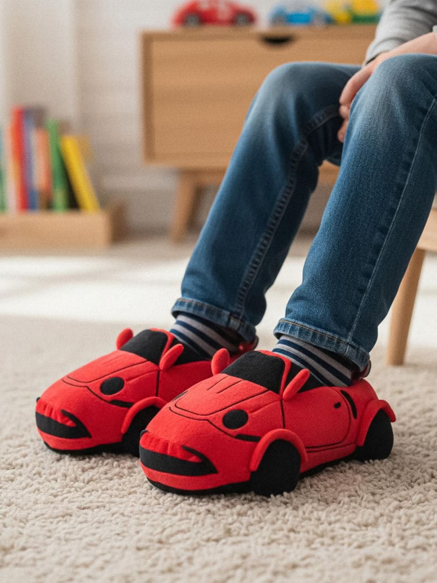 Plišasti copati s 3D elementi - rdeča - SINSAY
