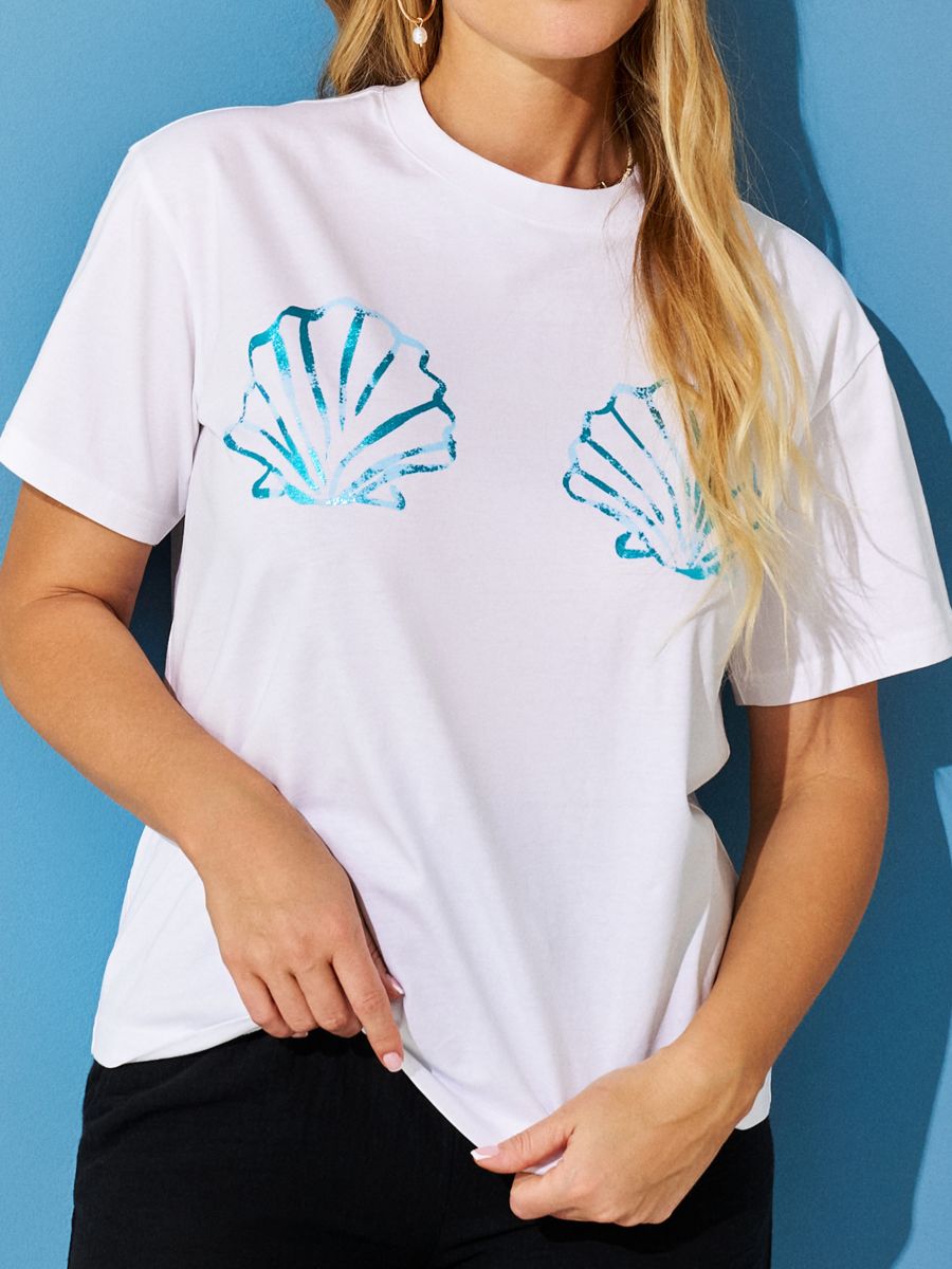 Tricou cu imprimeu strălucitor - alb - SINSAY