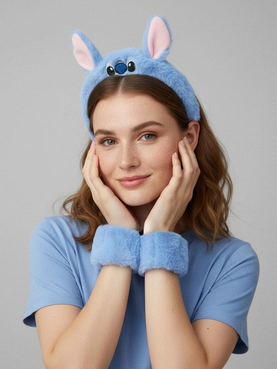 Opaski kosmetyczne na głowę i nadgarstki Stitch - błękitny - SINSAY
