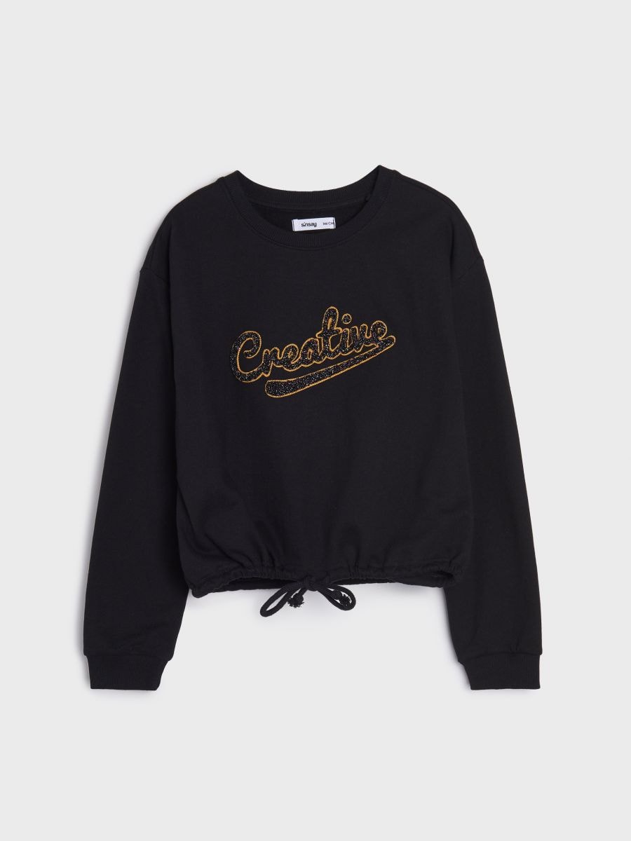 Sweatshirt with appliqué - black - SINSAY