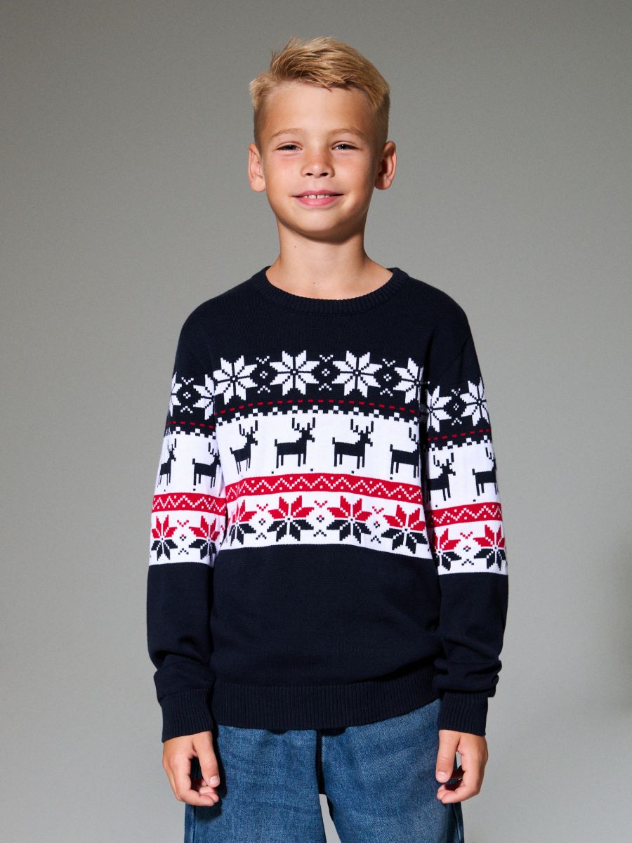 Sweter z motywem świątecznym - granatowy - SINSAY