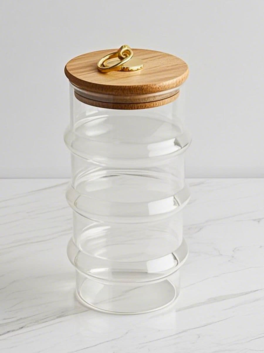 Recipient din sticlă pentru alimente cu capac din bambus - bej - SINSAY