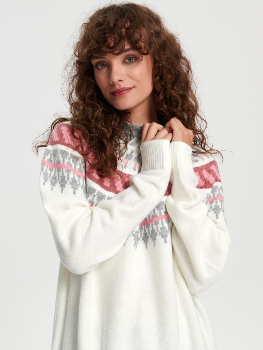 Пуловер с декоративна плетка - кремав - SINSAY