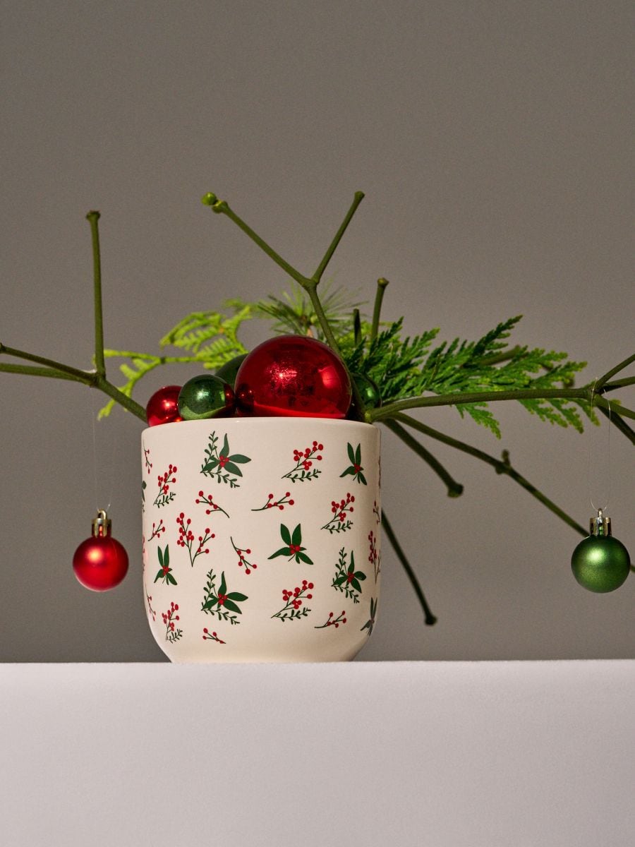 Doniczka dekoracyjna z motywem zimowym - kremowy - SINSAY