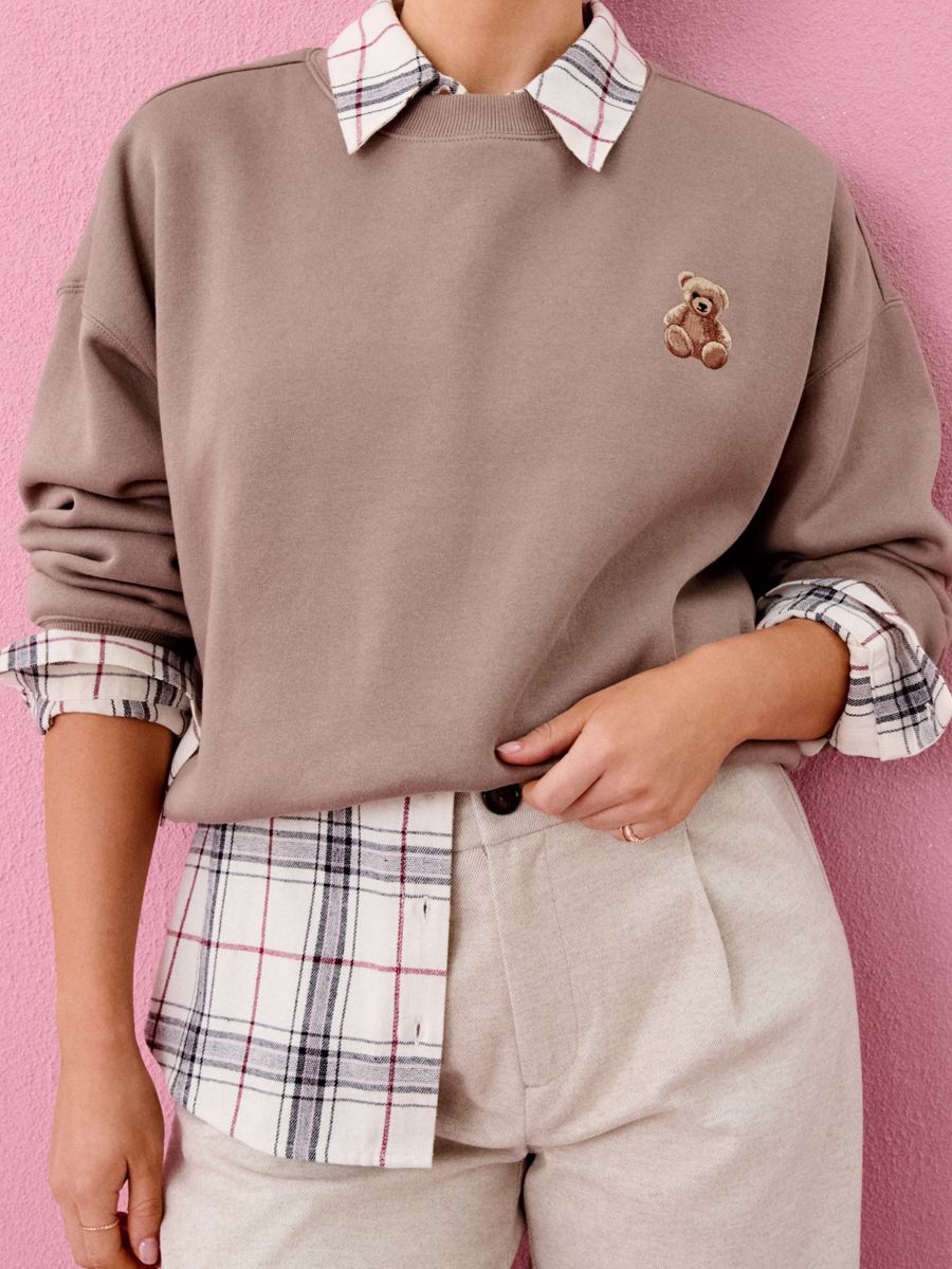 Bluza crewneck z nadrukiem - brązowy - SINSAY