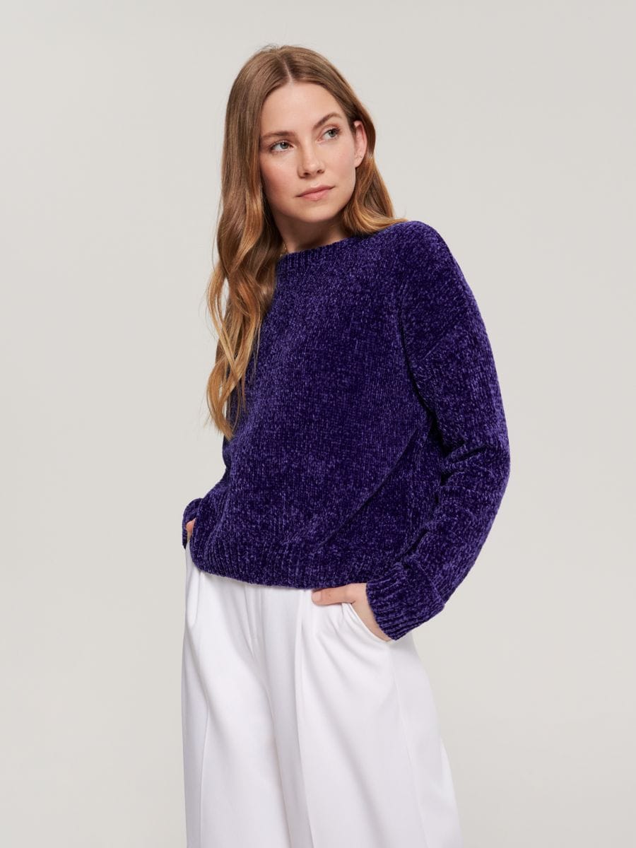 Minkšto trikotažo megztinis - tamsiai mėlyna - SINSAY