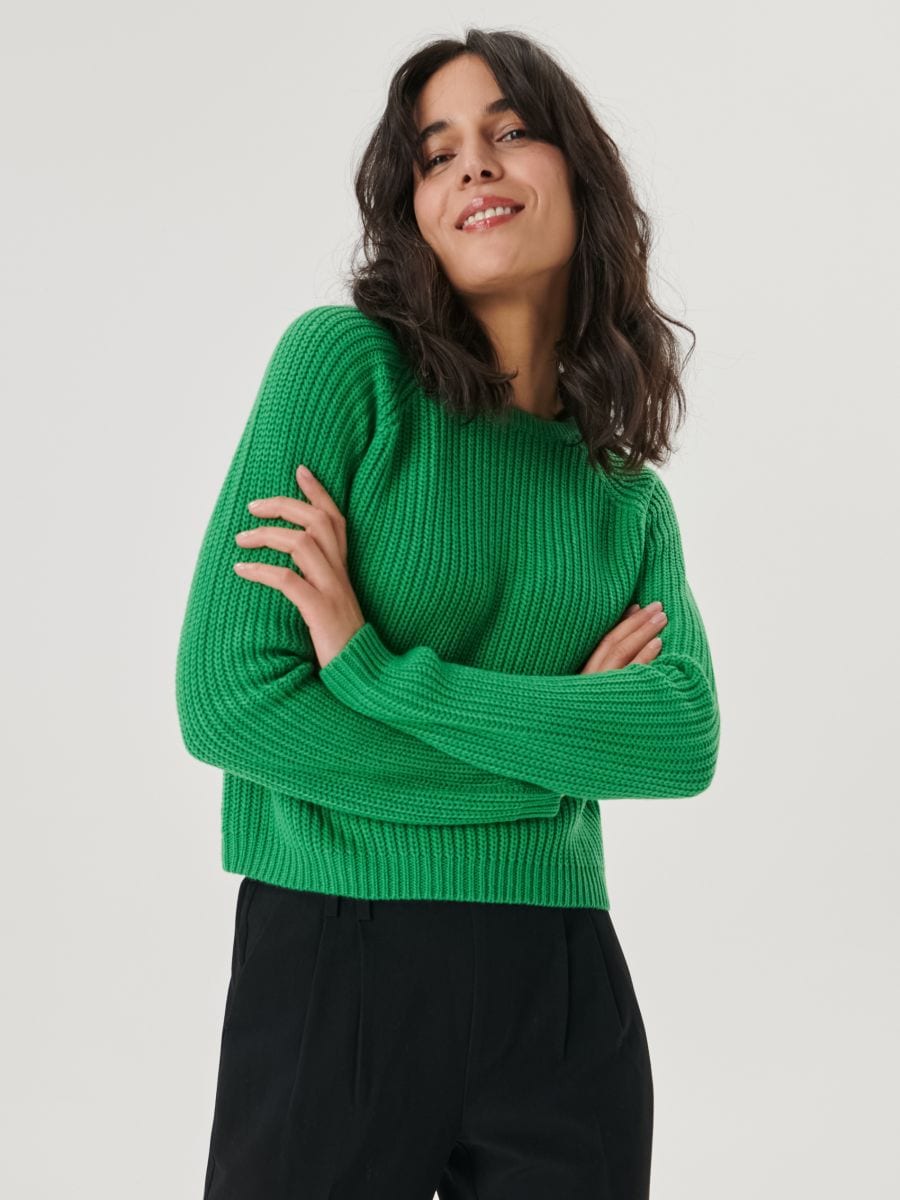 Sweter z ozdobnym splotem - zielony - SINSAY