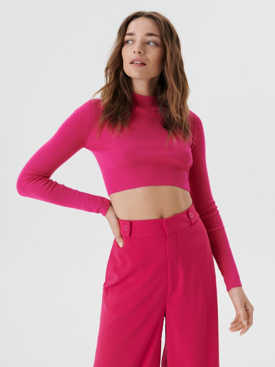 Top scurt din jerseu - roz-fuchsia - SINSAY
