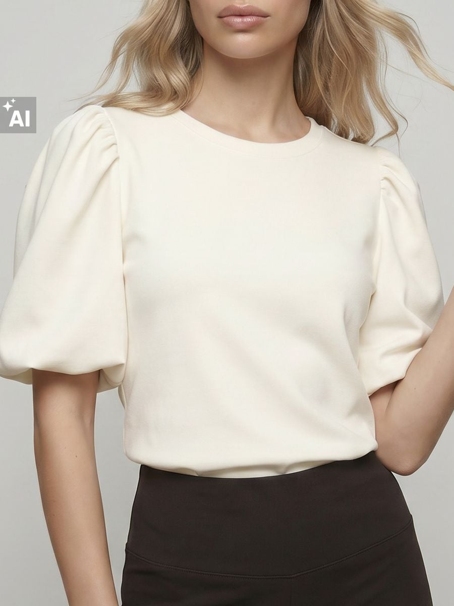 Bluza puf-rukava - krem - SINSAY