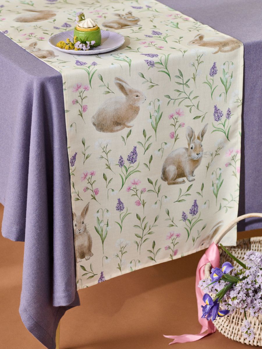 Πασχαλινό τραπεζομάντιλο με σχέδιο λαγουδάκι και λουλούδια - κρεμ - SINSAY